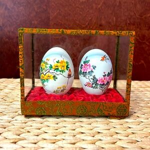 Hand painted egg shells in Chinese floral motif